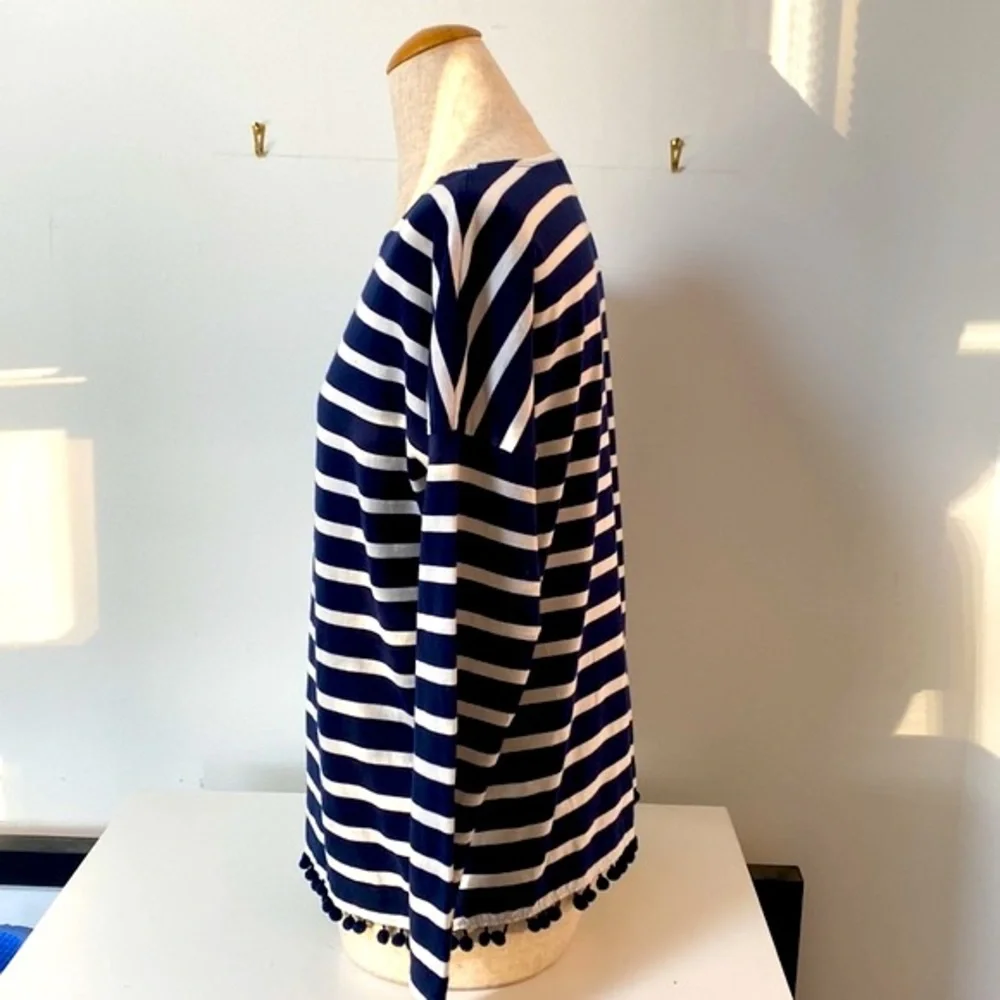JCrew Navy Striped T with Poms!!